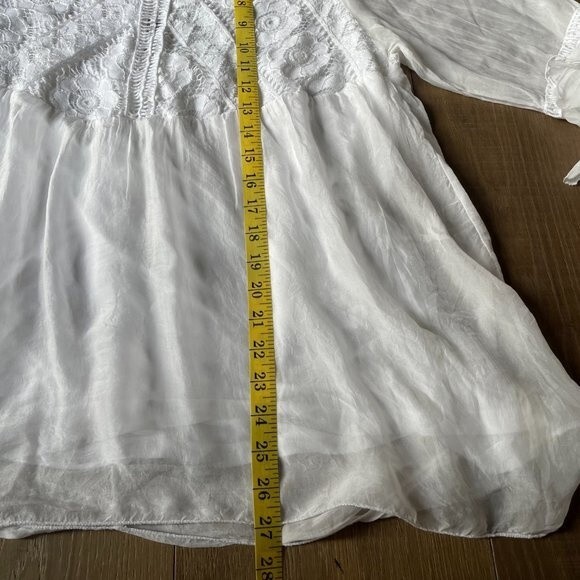 BOHO Bellambra Embroidered White Women's Silk Top Blouse Bell Sleeve (Size M) - Picture 7 of 12